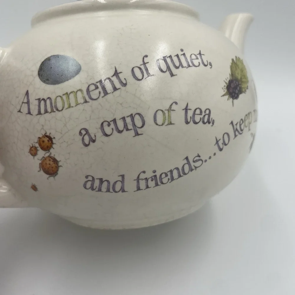 90s Cottagecore Teapot with Birds Vtg Marjolein Bastin Nature Friendship Poem